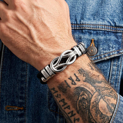  Custom Engraved Names Infinity Love Knot Leather Bracelet for Men Couple