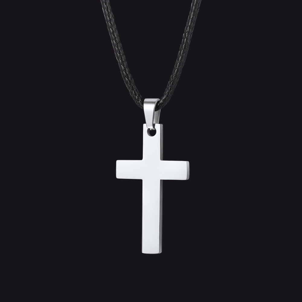 Steel / 30 inches Simple Cross Braided Leather Necklace for Men