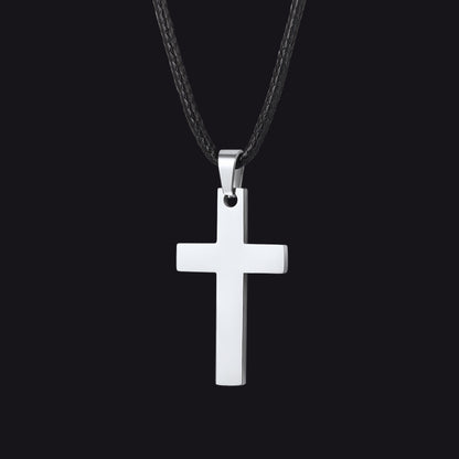 Steel / 30 inches Simple Cross Braided Leather Necklace for Men