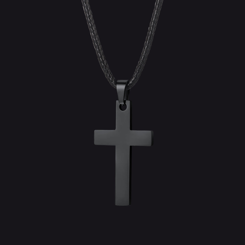 Black / 30 inches Simple Cross Braided Leather Necklace for Men