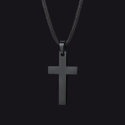 Black / 30 inches Simple Cross Braided Leather Necklace for Men