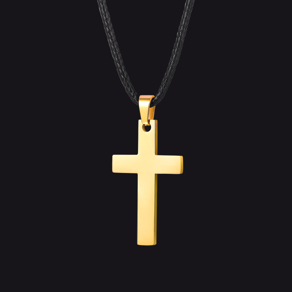 Gold / 30 inches Simple Cross Braided Leather Necklace for Men
