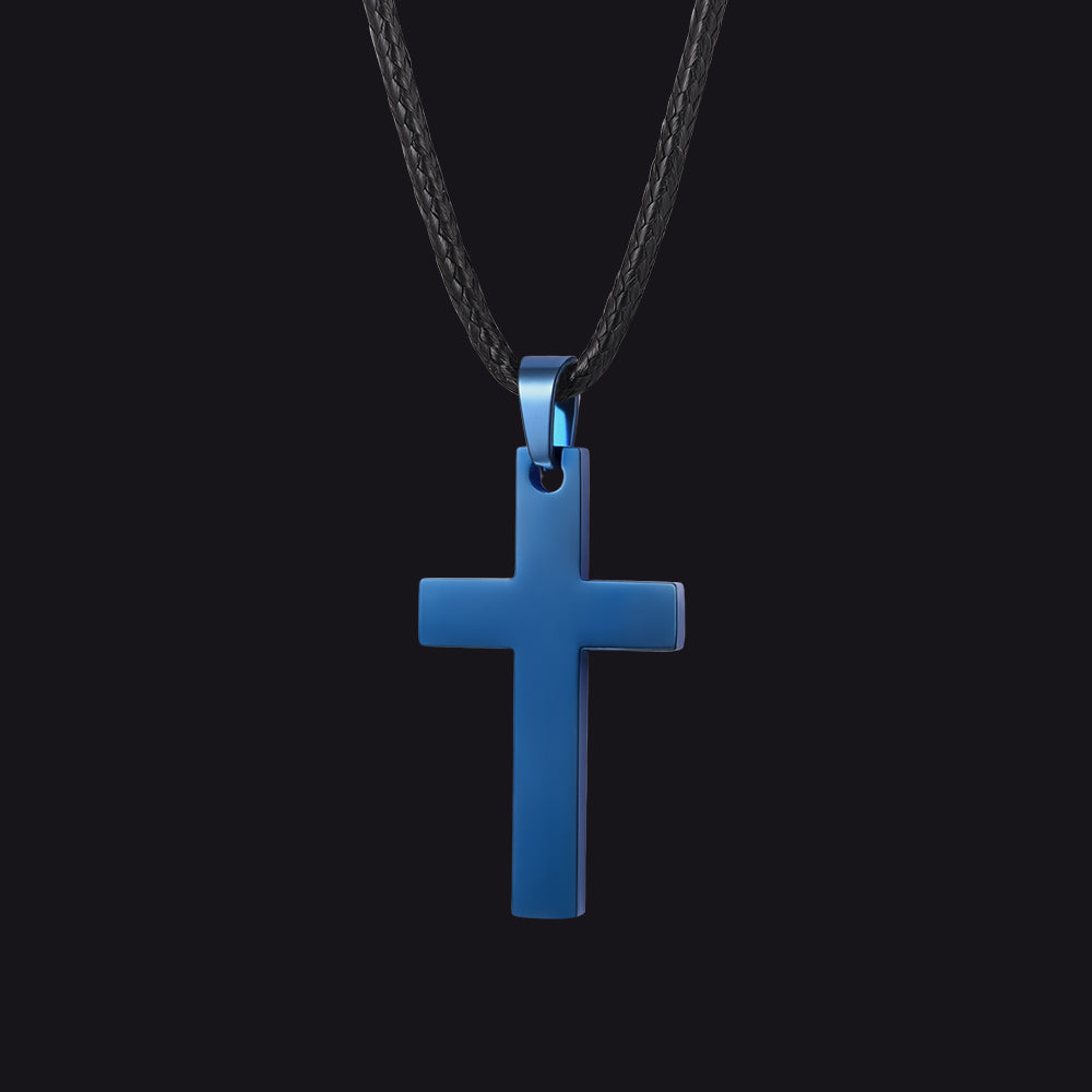 Blue / 30 inches Simple Cross Braided Leather Necklace for Men