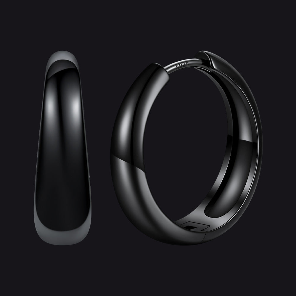 Black Simple Thick Huggie Hoop Earrings for Men