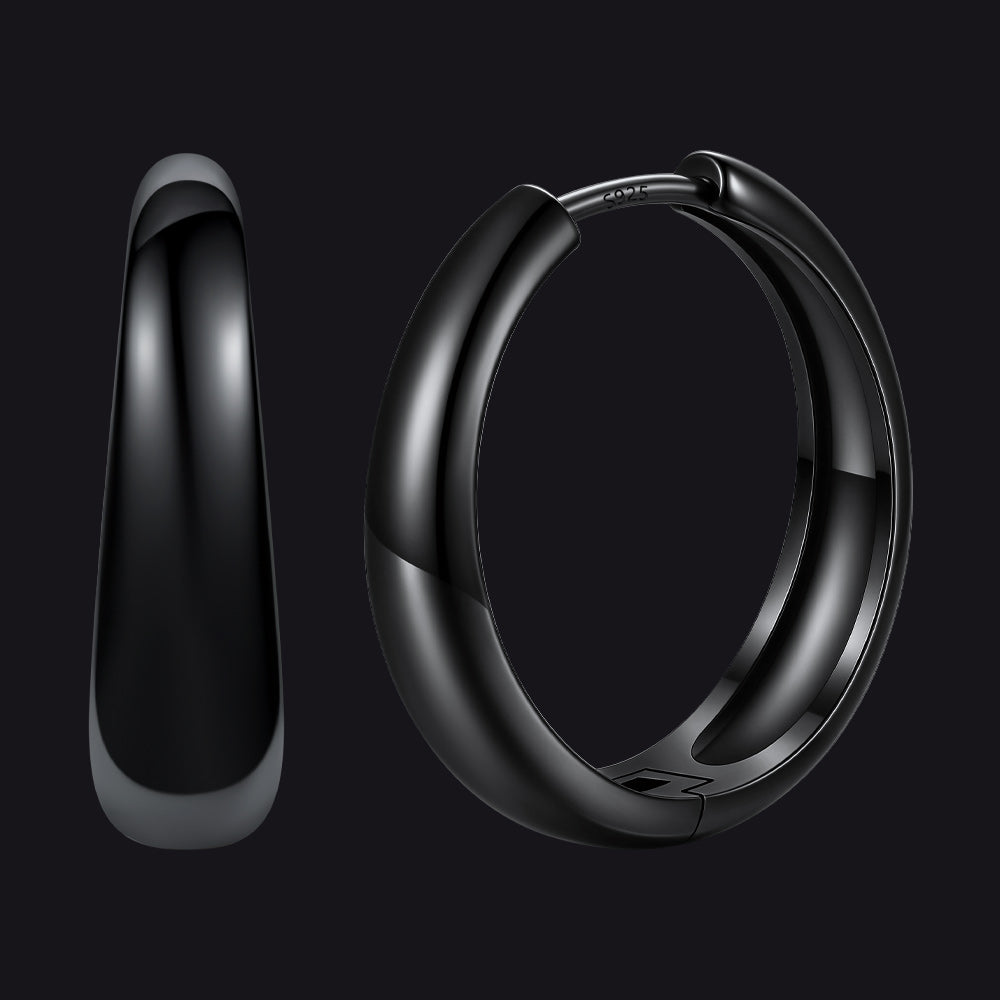 Black Simple Thick Huggie Hoop Earrings for Men