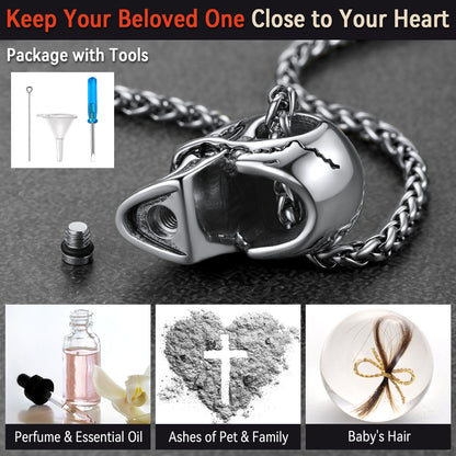 FaithHeart Skull Cremation Urn Necklace for Ashes for Men Women