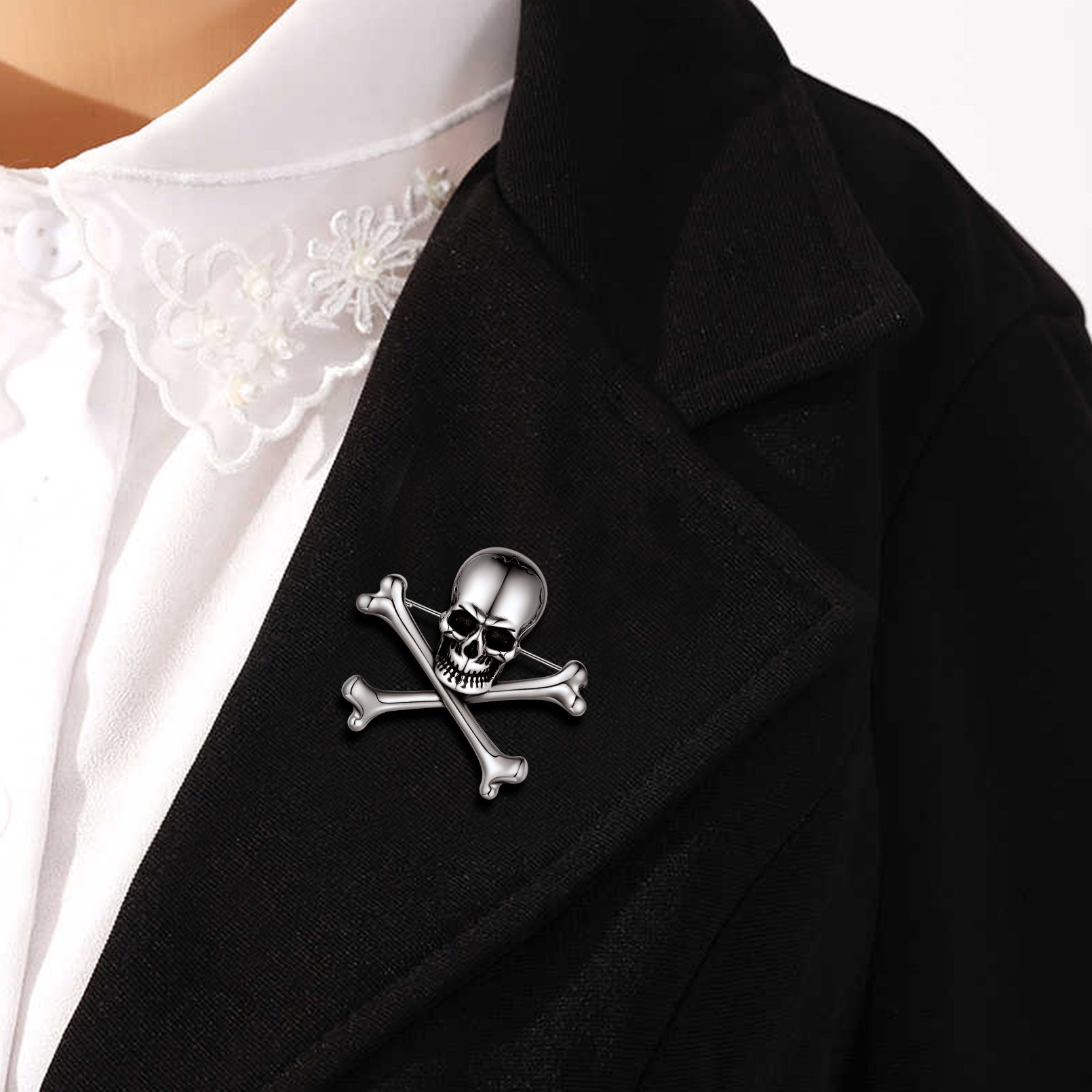 Punk Skull Lapel Brooches With Crossbones For Men