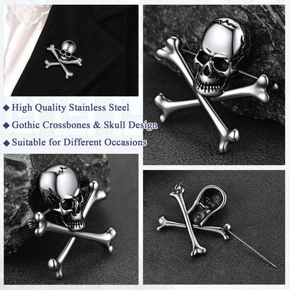 Punk Skull Lapel Brooches With Crossbones For Men