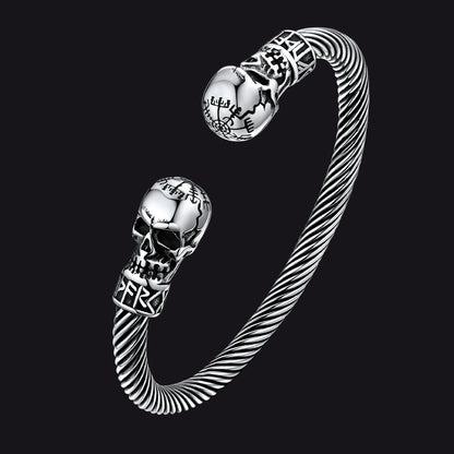 Viking Skull Cuff Bracelet Adjustable Bangle for Men