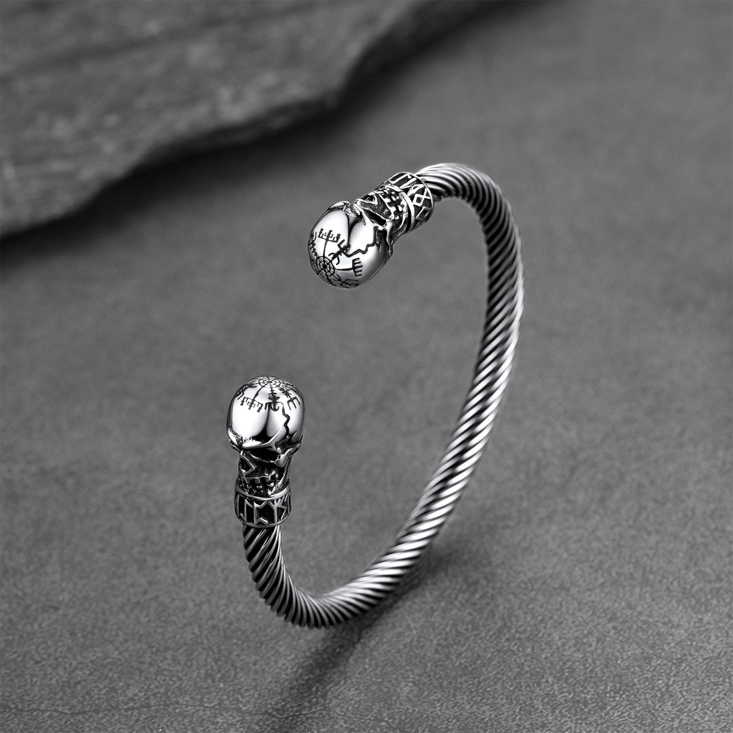 Viking Skull Cuff Bracelet Adjustable Bangle for Men