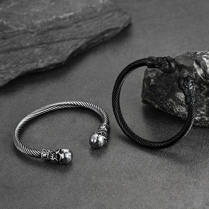 Viking Skull Cuff Bracelet Adjustable Bangle for Men