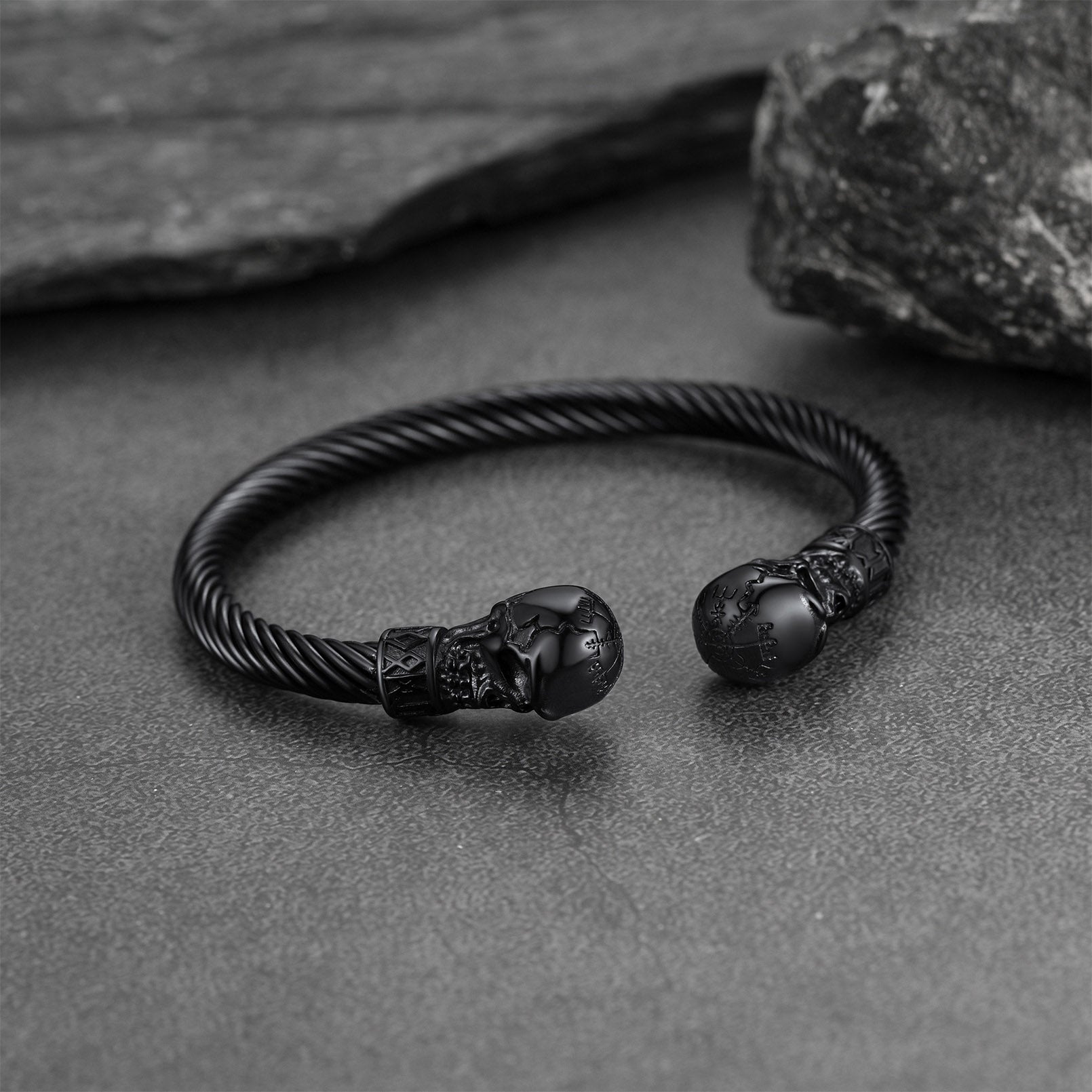 Viking Skull Cuff Bracelet Adjustable Bangle for Men