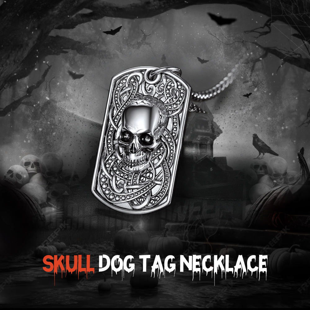 FaithHeart Custom Gothic Skull Dog Tag Pendant Necklace For Men FaithHeart