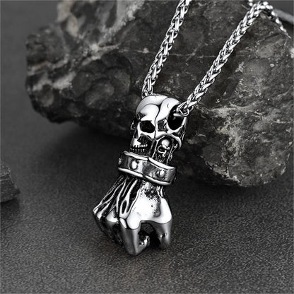 Halloween Punk Skull Fist Pendant Necklace for Men