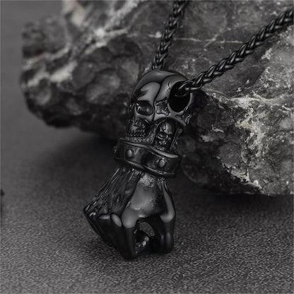 Halloween Punk Skull Fist Pendant Necklace for Men