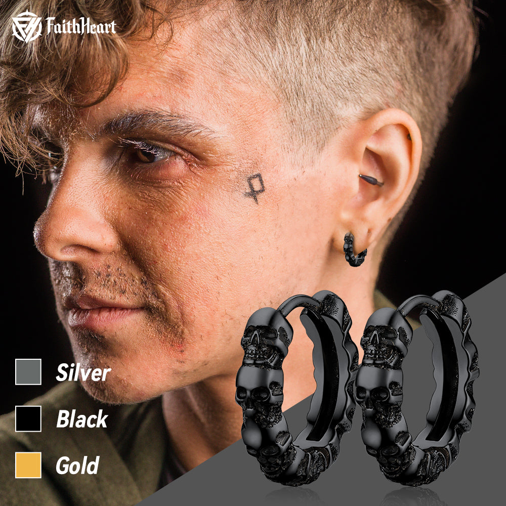 FaithHeart Skull Huggie Hoop Earrings For Men FaithHeart