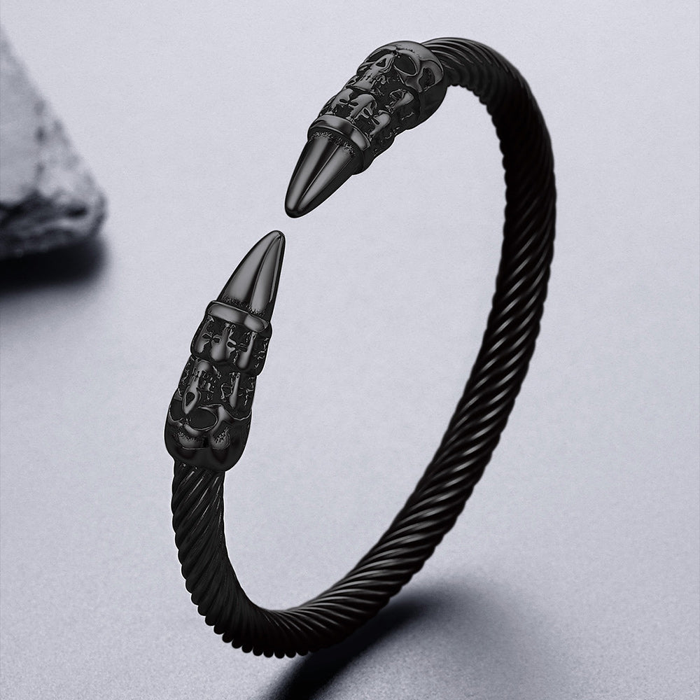 Gothic Punk Skull Open Cuff Bangle Bracelet for Men