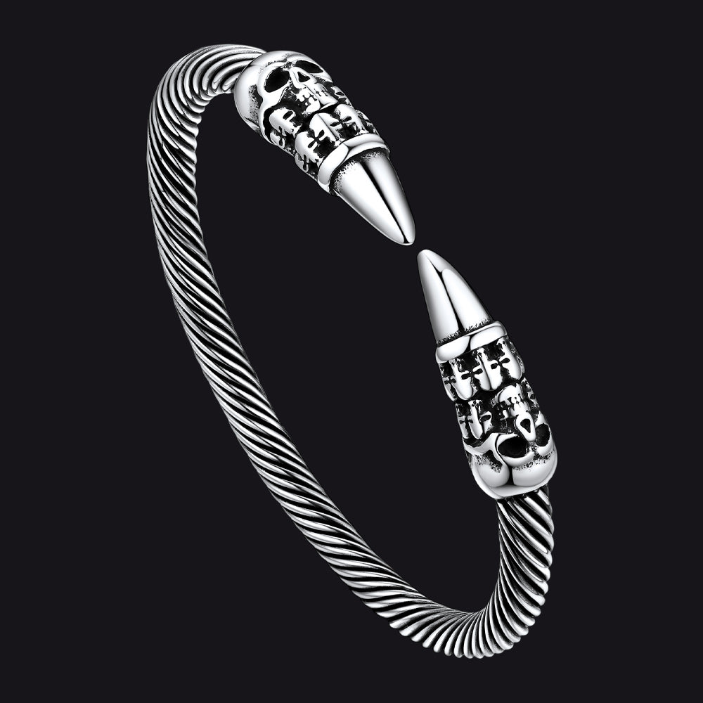 Gothic Punk Skull Open Cuff Bangle Bracelet for Men