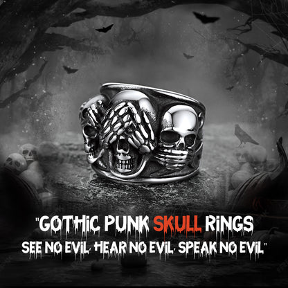 FaithHeart See No Evil, Hear No Evil, Speak No Evil Skulls Band Ring FaithHeart