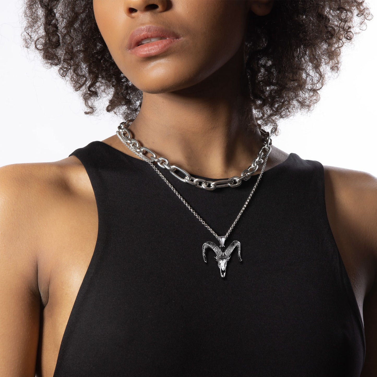 Faithheart Skull Satanic Goat Head Necklace with Invert Pentagram for Men