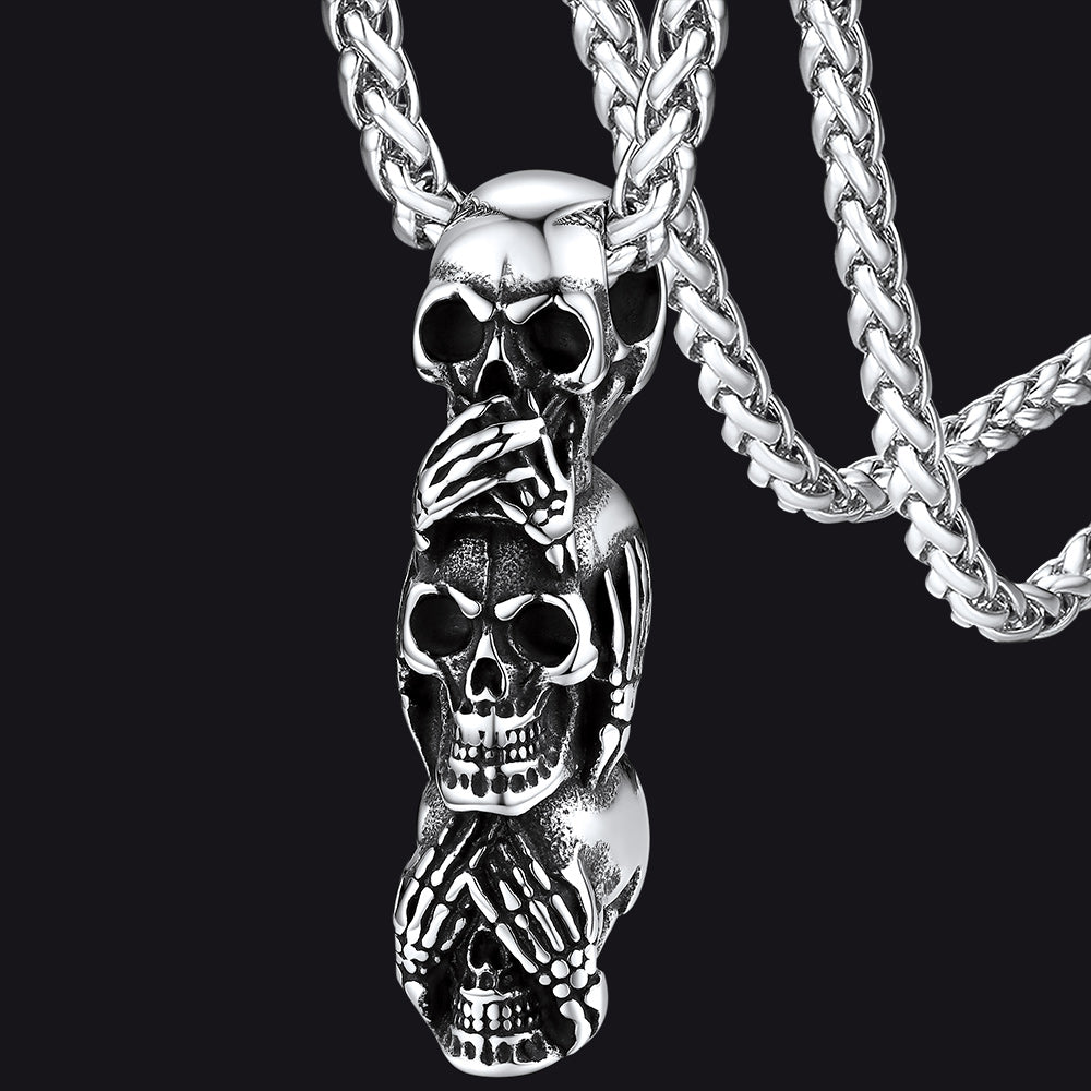 See No Evil Hear No Evil Speak No Evil Skull Necklace
