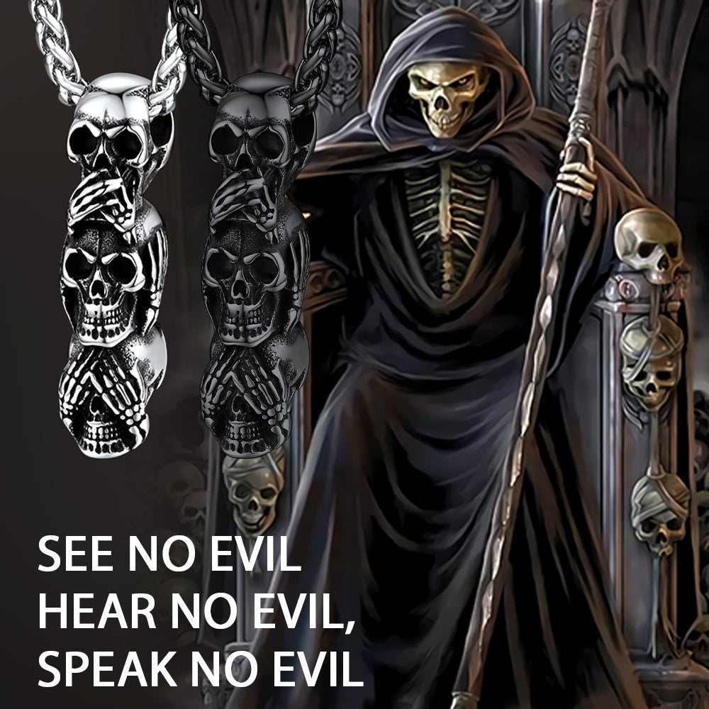 FaithHeart Speak No Evil, Hear No Evil, See No Evil Skulls Necklace For Men FaithHeart