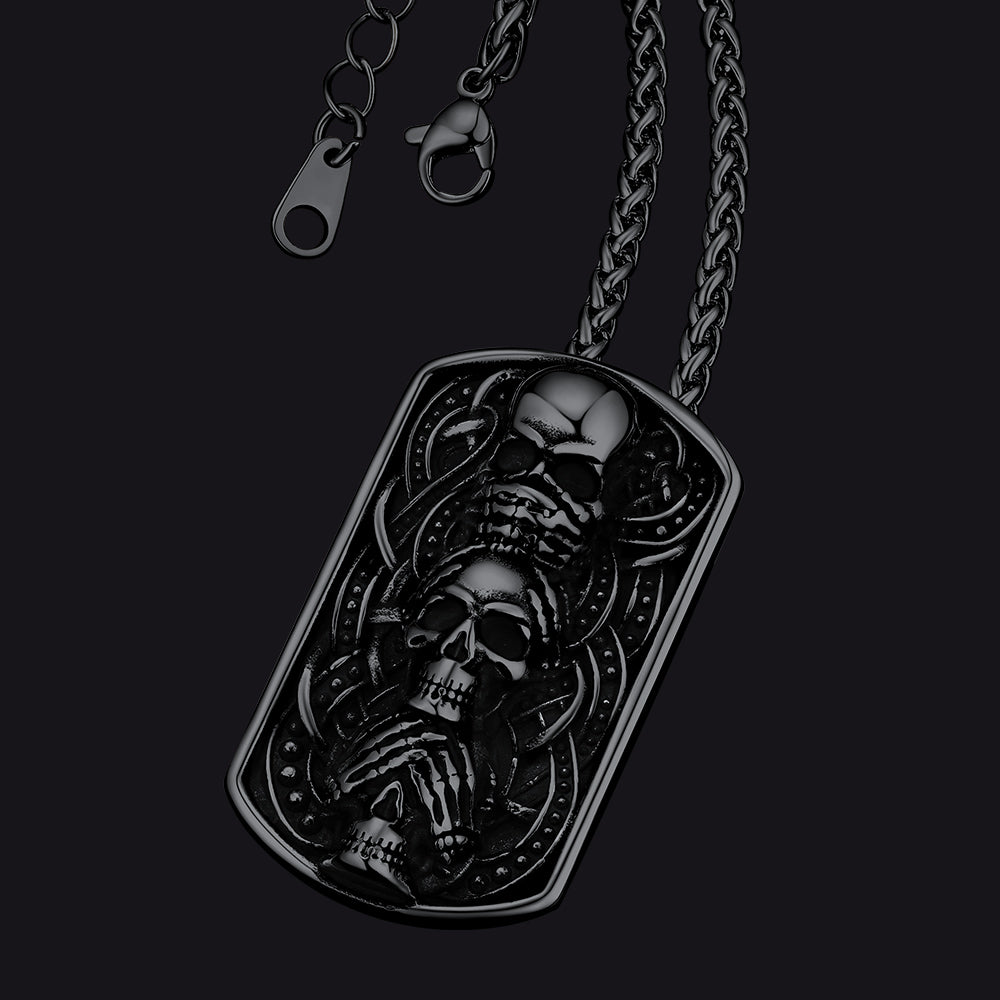 FaithHeart See No Evil, Hear No Evil, Speak No Evil Skulls Dog Tag Necklace FaithHeart