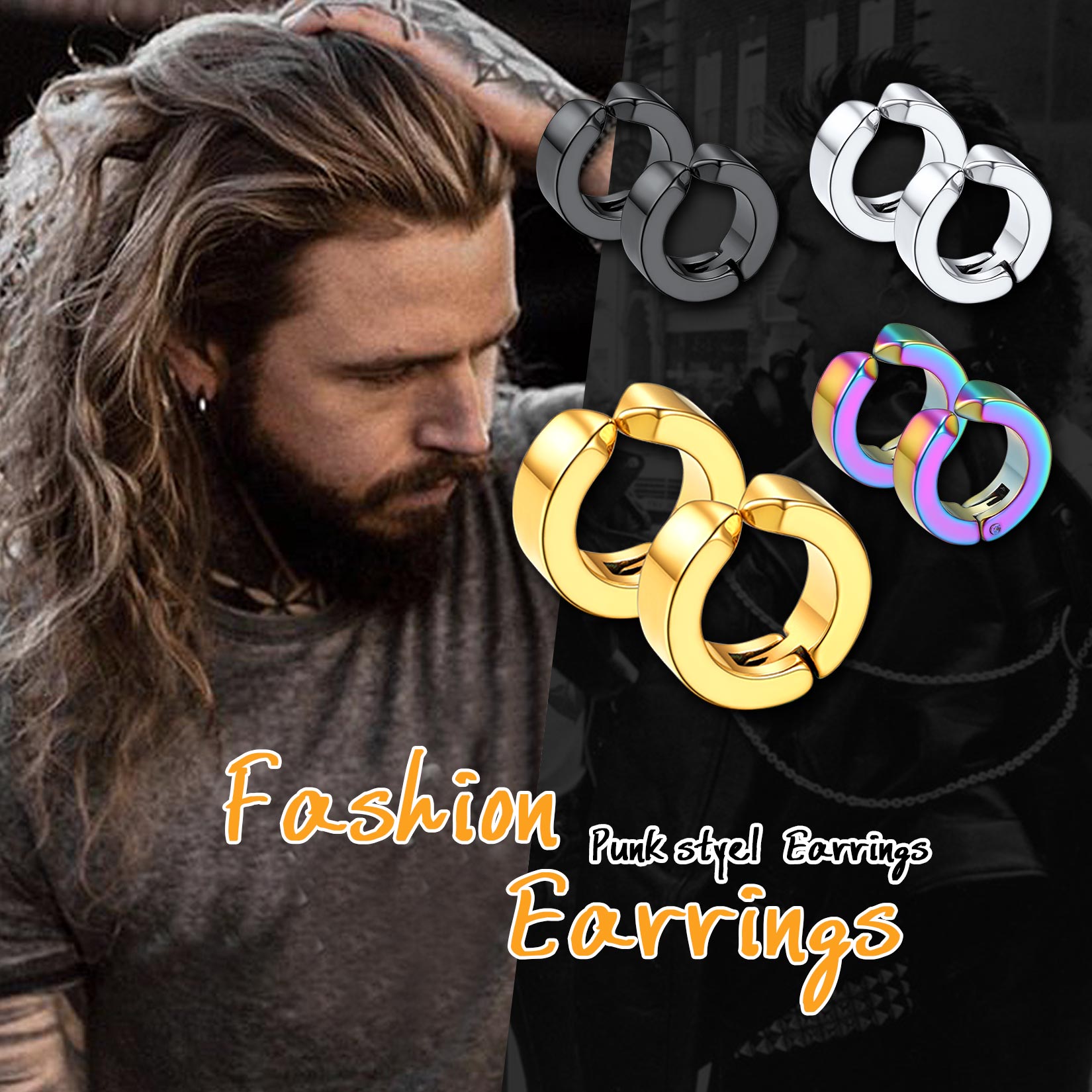 Clip On Small Huggie Hoop Earrings For Men 4 Pairs