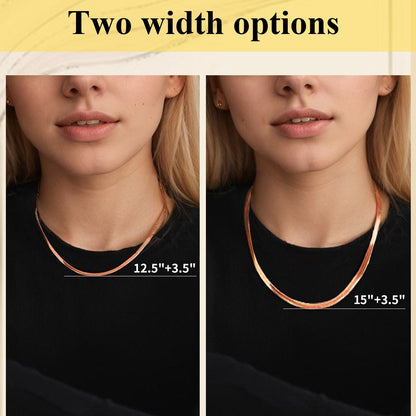 3mm/5mm Width Rose Gold Flat Chain Necklaces Display