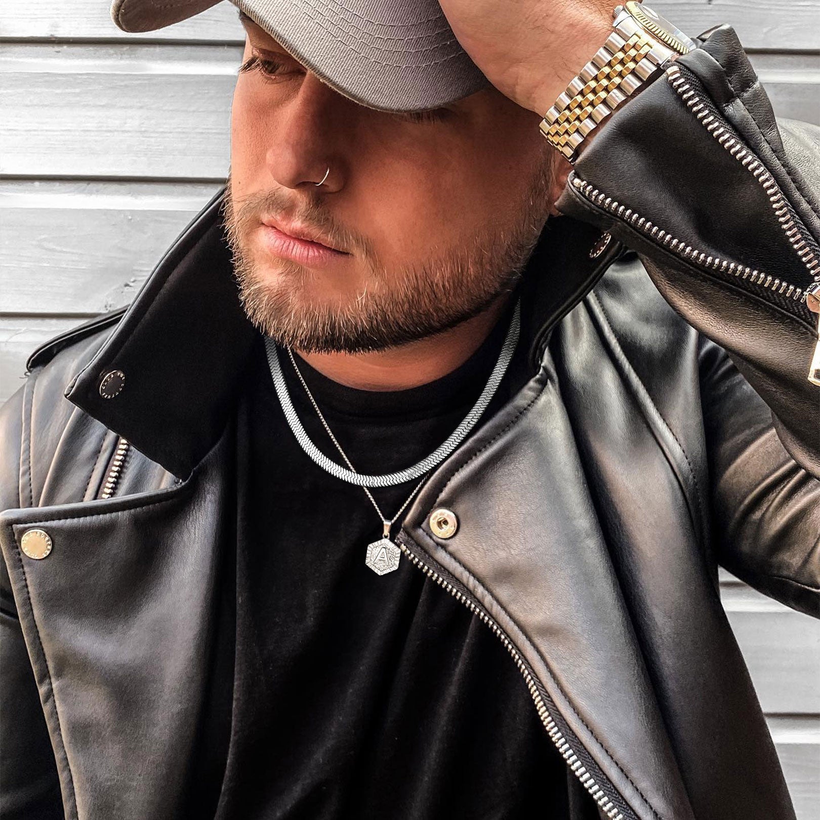 Man Wearing 15 Inch 5mm Silver Flat Choker