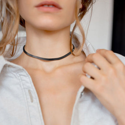 Unisex 5mm Black Flat Link Choker Outfit