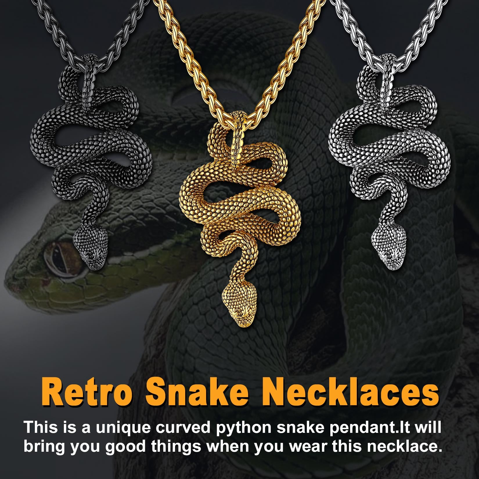 Gothic Retro Snake Necklace for Men Women