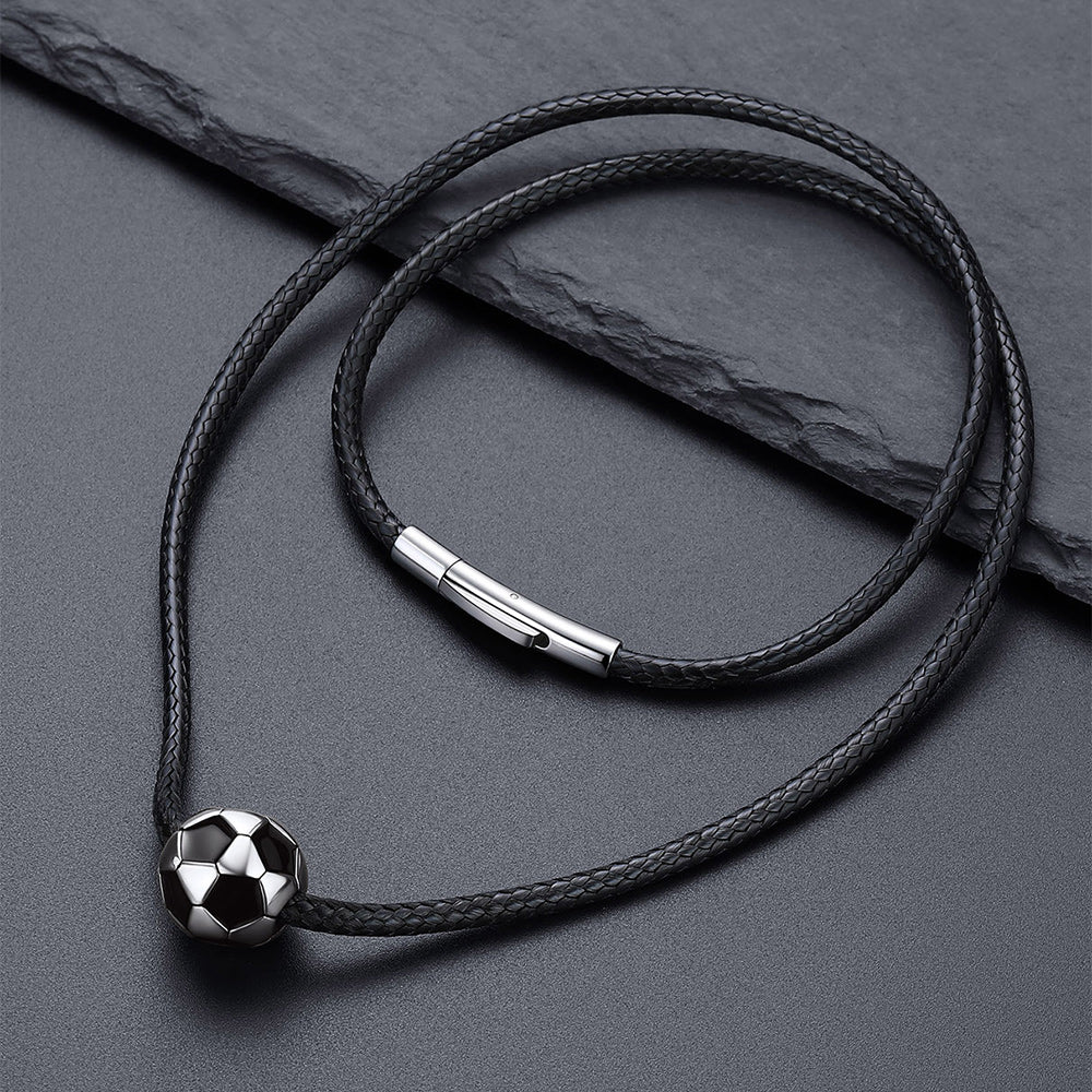  3D Soccer Sport Necklace with Braided Leather Necklace