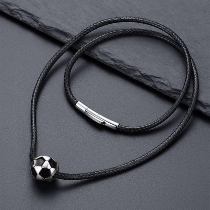  3D Soccer Sport Necklace with Braided Leather Necklace
