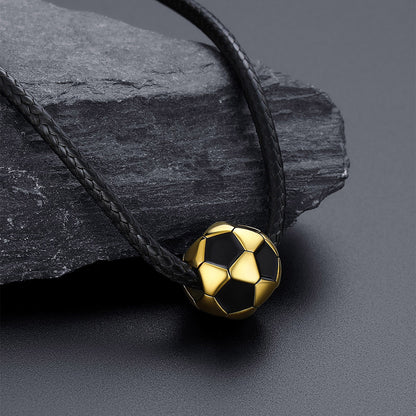Gold 3D Soccer Sport Necklace with Braided Leather Necklace for Men Sports Fans