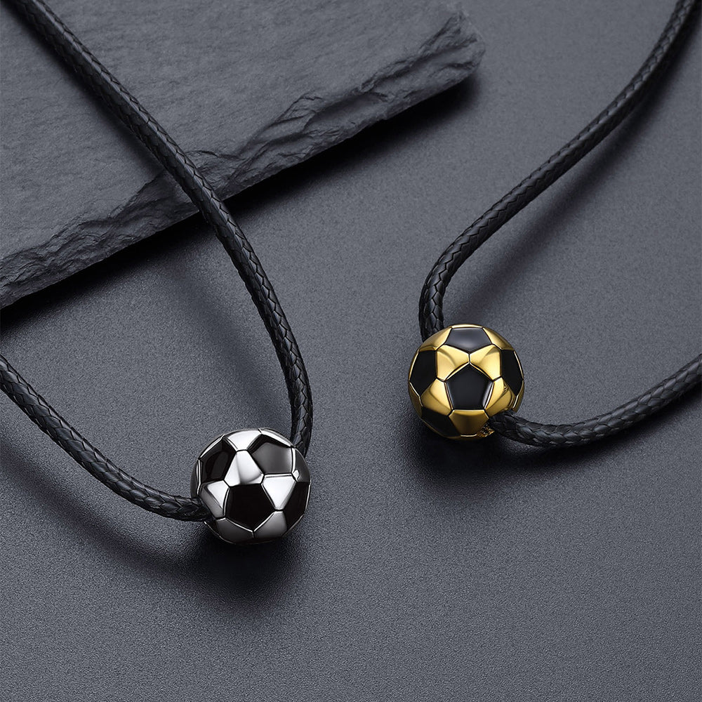 3D Soccer Sport Necklace with Braided Leather Necklace for Sports Fans in Different Colors