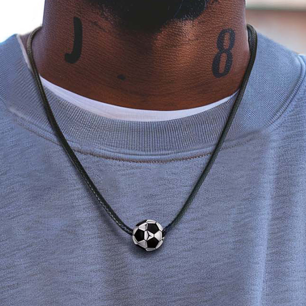  3D Soccer Sport Necklace with Braided Leather Necklace for Sports Fans for Men