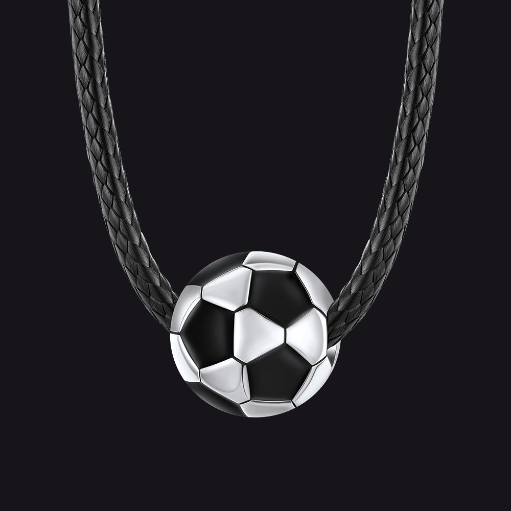 3D Soccer Sport Necklace with Braided Leather Necklace for Sports Fans