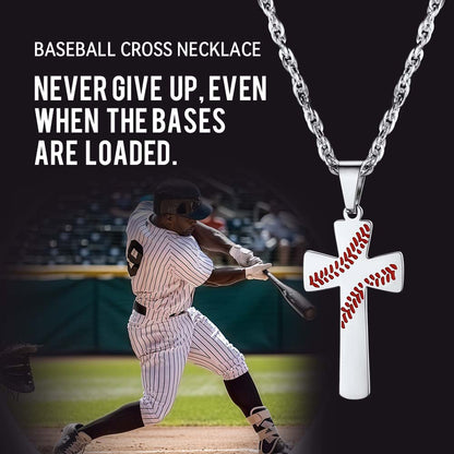 FaithHeart Stainless Steel Cross Baseball Necklaces FaithHeart