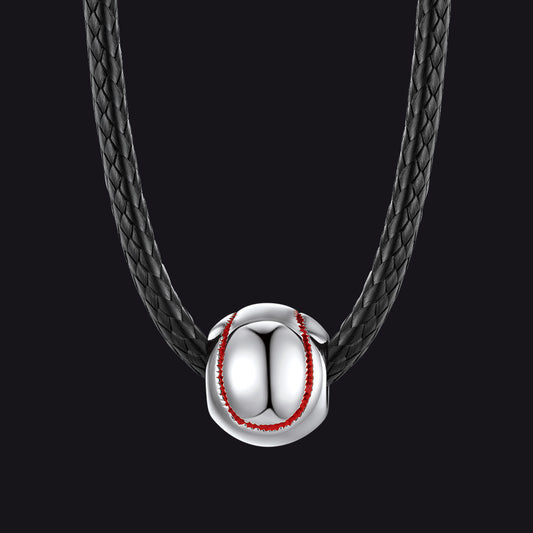 Sport Baseball Pendant Braided Leather Necklace Cord for Men Boysimg