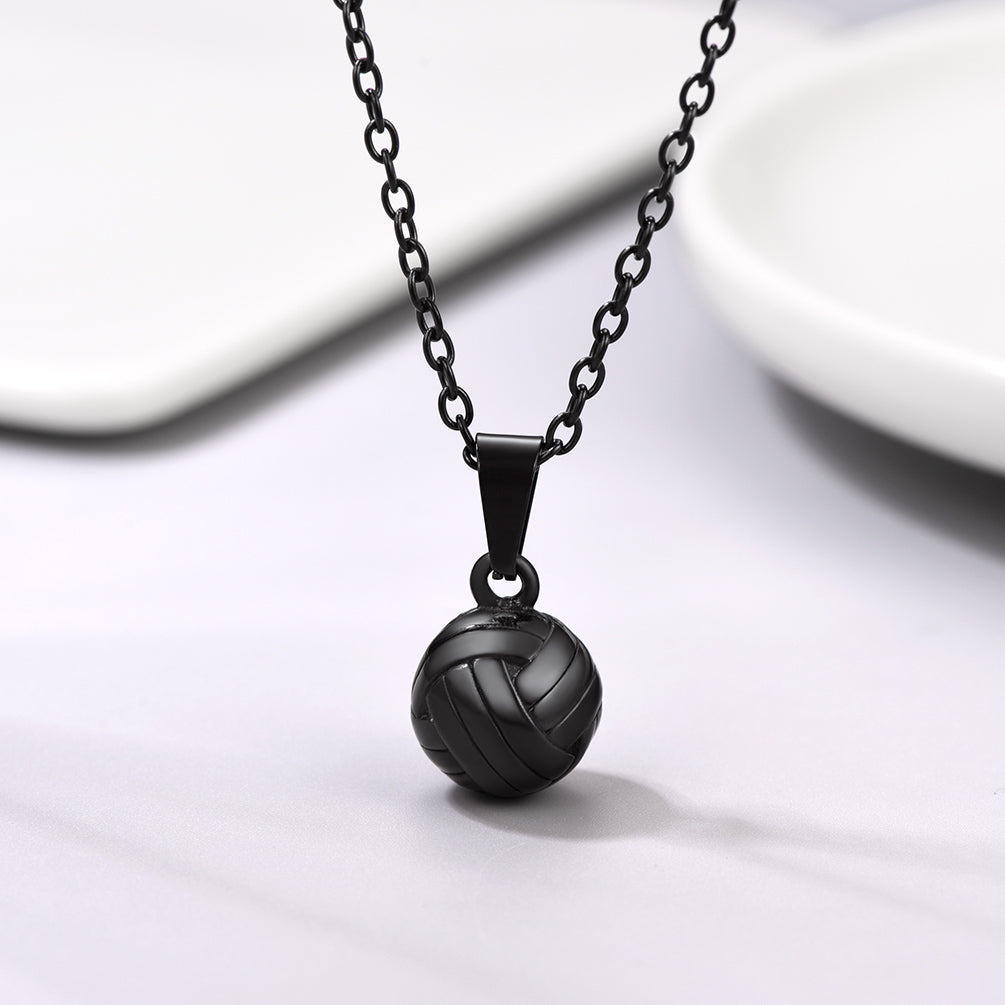 Black Sport Volleyball Pendant Necklace for Players and Fans