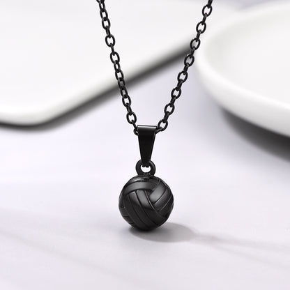 Black Sport Volleyball Pendant Necklace for Players and Fans