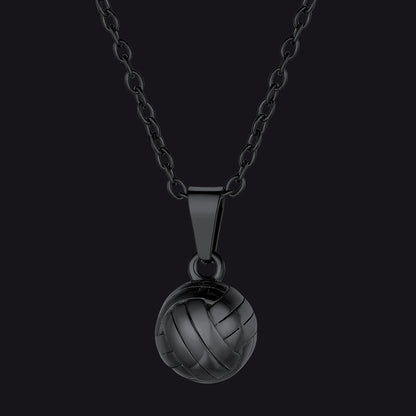 Black Sport Volleyball Pendant Necklace for Players and Fans