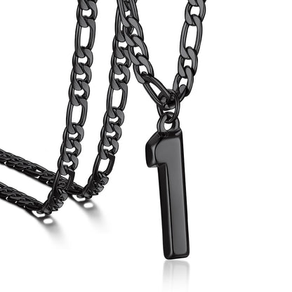 Sports 0-9 Number Pendant Necklaces with Figaro Chain for Men