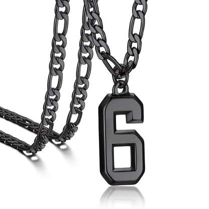 Sports 0-9 Number Pendant Necklaces with Figaro Chain for Men