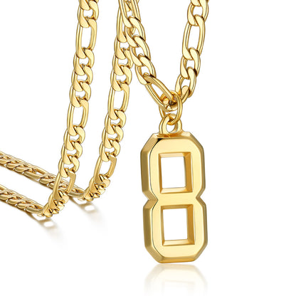 Sports 0-9 Number Pendant Necklaces with Figaro Chain for Men