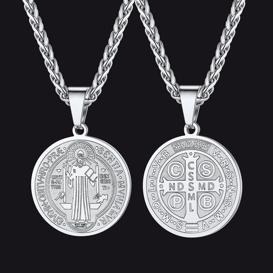 FaithHeart Christian St. Benedict Medal Necklace For Men