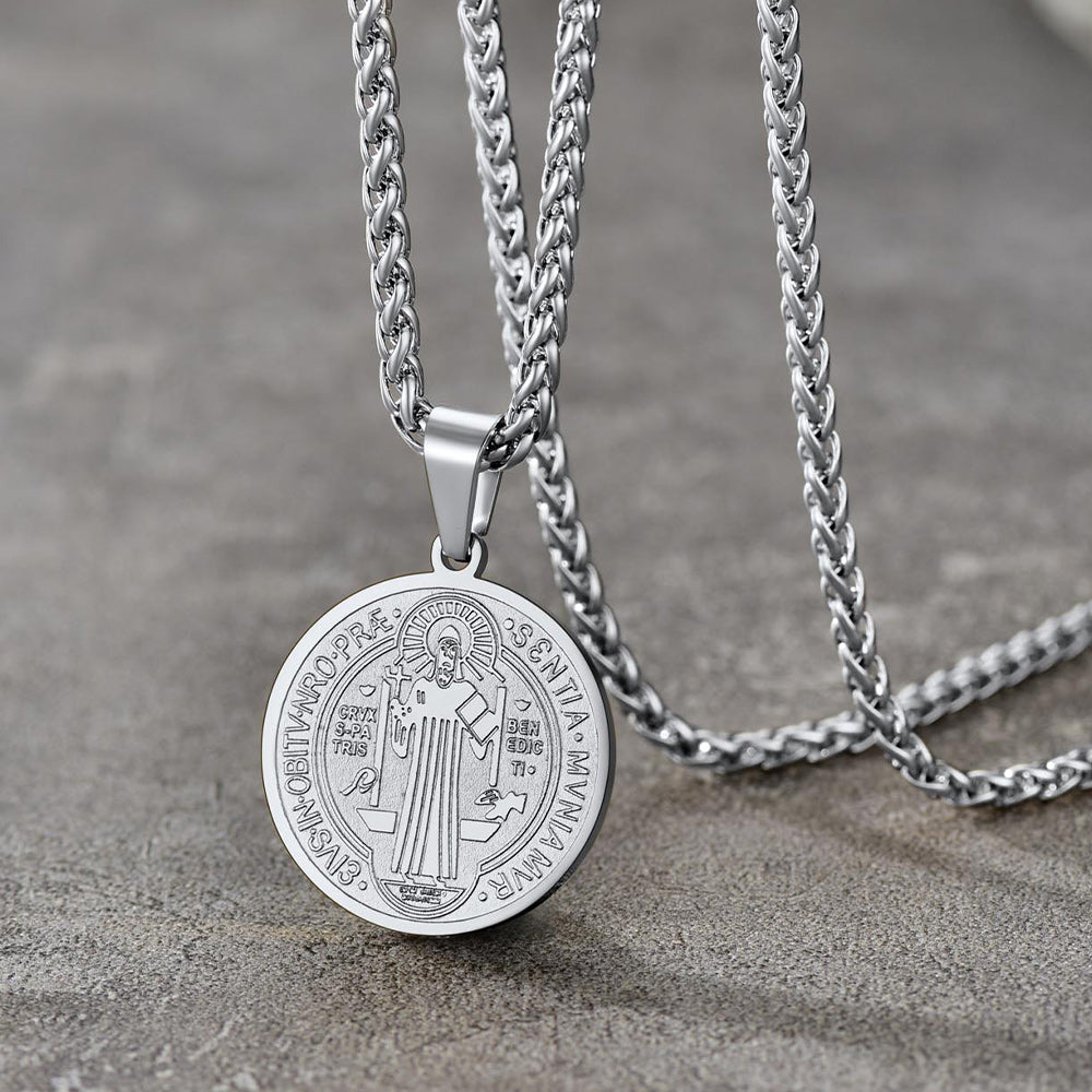 FaithHeart Christian St. Benedict Medal Necklace For Men