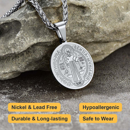 FaithHeart Christian St. Benedict Medal Necklace For Men