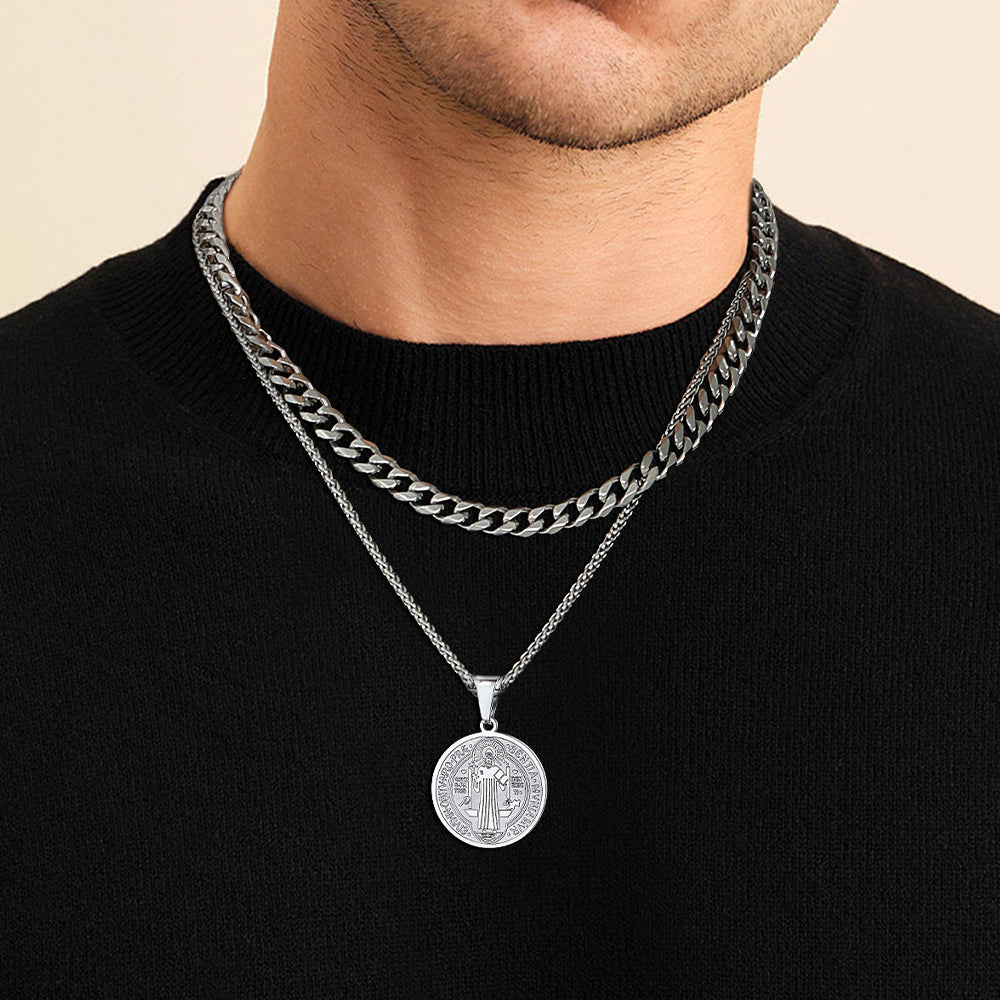 FaithHeart Christian St. Benedict Medal Necklace For Men